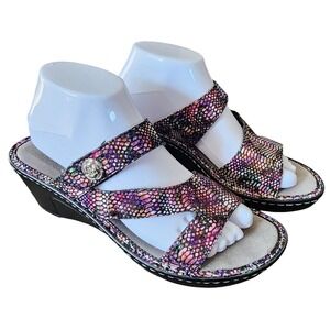 Alegria Loti Multi Color Snakeskin Wedge Sandals Womens 38/ 7.5 US Metallic Boho